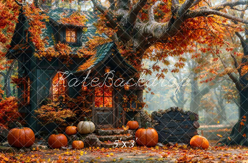 Kate Fall Forest Pumpkin Hut Backdrop Designed by Emetselch - Kate Backdrop AU