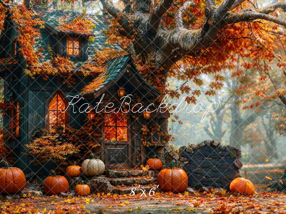 Kate Fall Forest Pumpkin Hut Backdrop Designed by Emetselch - Kate Backdrop AU