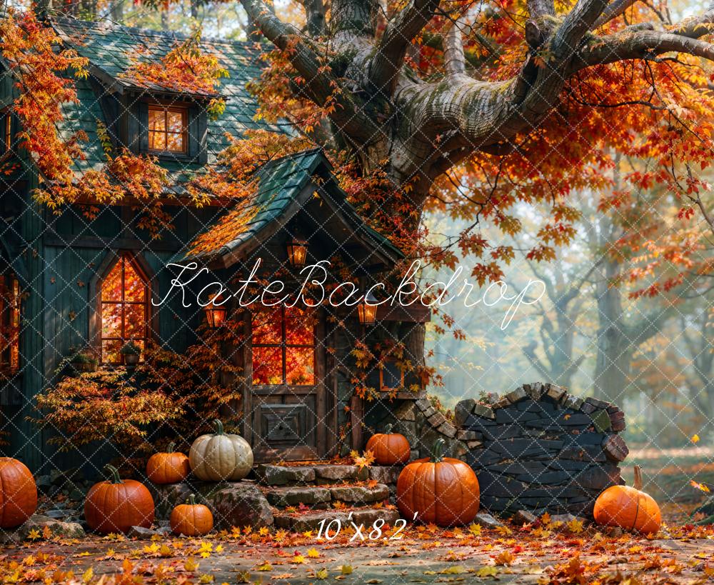 Kate Fall Forest Pumpkin Hut Backdrop Designed by Emetselch - Kate Backdrop AU