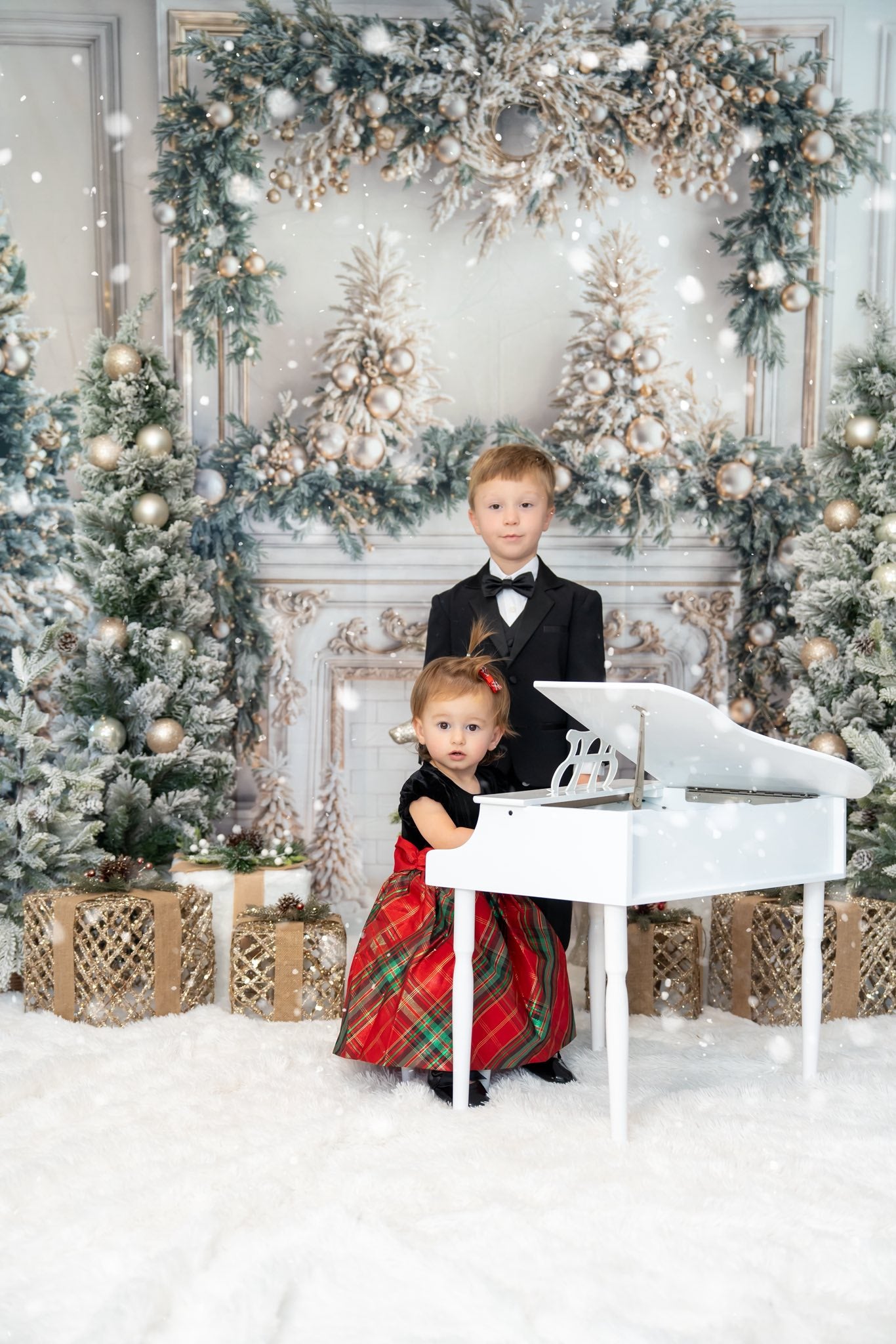 Kate Christmas White Vintage Brick Fireplace Backdrop Designed by Emetselch