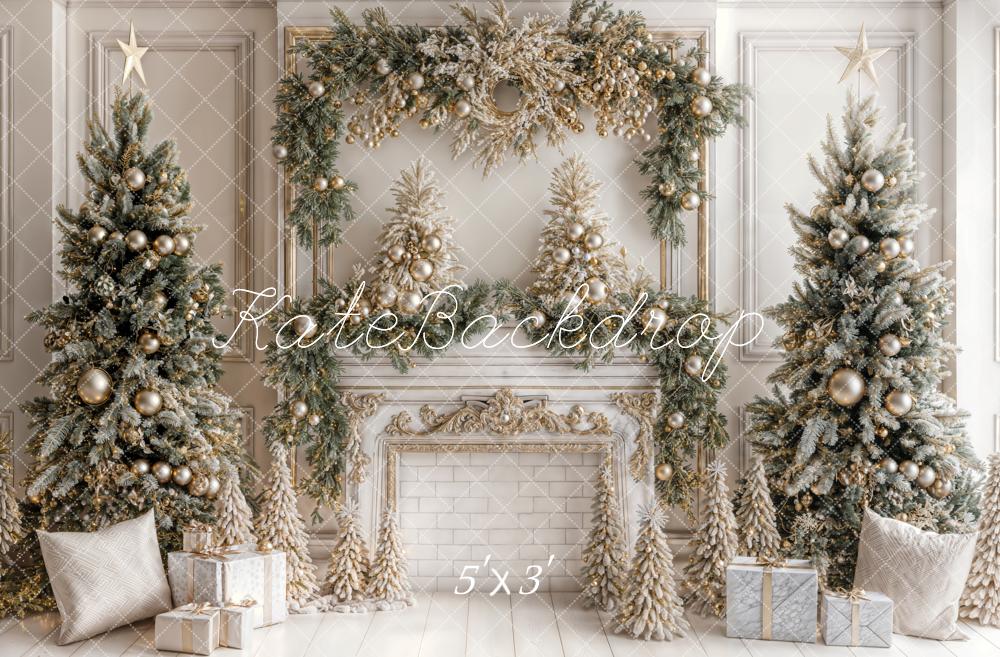 Kate Christmas White Vintage Brick Fireplace Backdrop Designed by Emetselch - Kate Backdrop AU