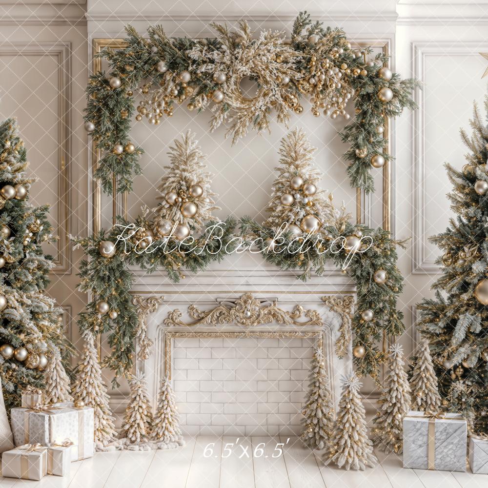 Kate Christmas White Vintage Brick Fireplace Backdrop Designed by Emetselch - Kate Backdrop AU