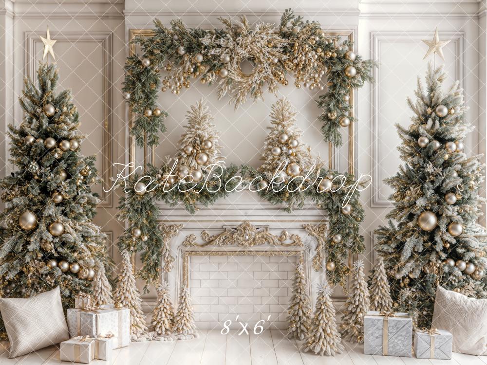 Kate Christmas White Vintage Brick Fireplace Backdrop Designed by Emetselch - Kate Backdrop AU
