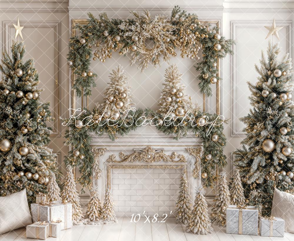 Kate Christmas White Vintage Brick Fireplace Backdrop Designed by Emetselch - Kate Backdrop AU