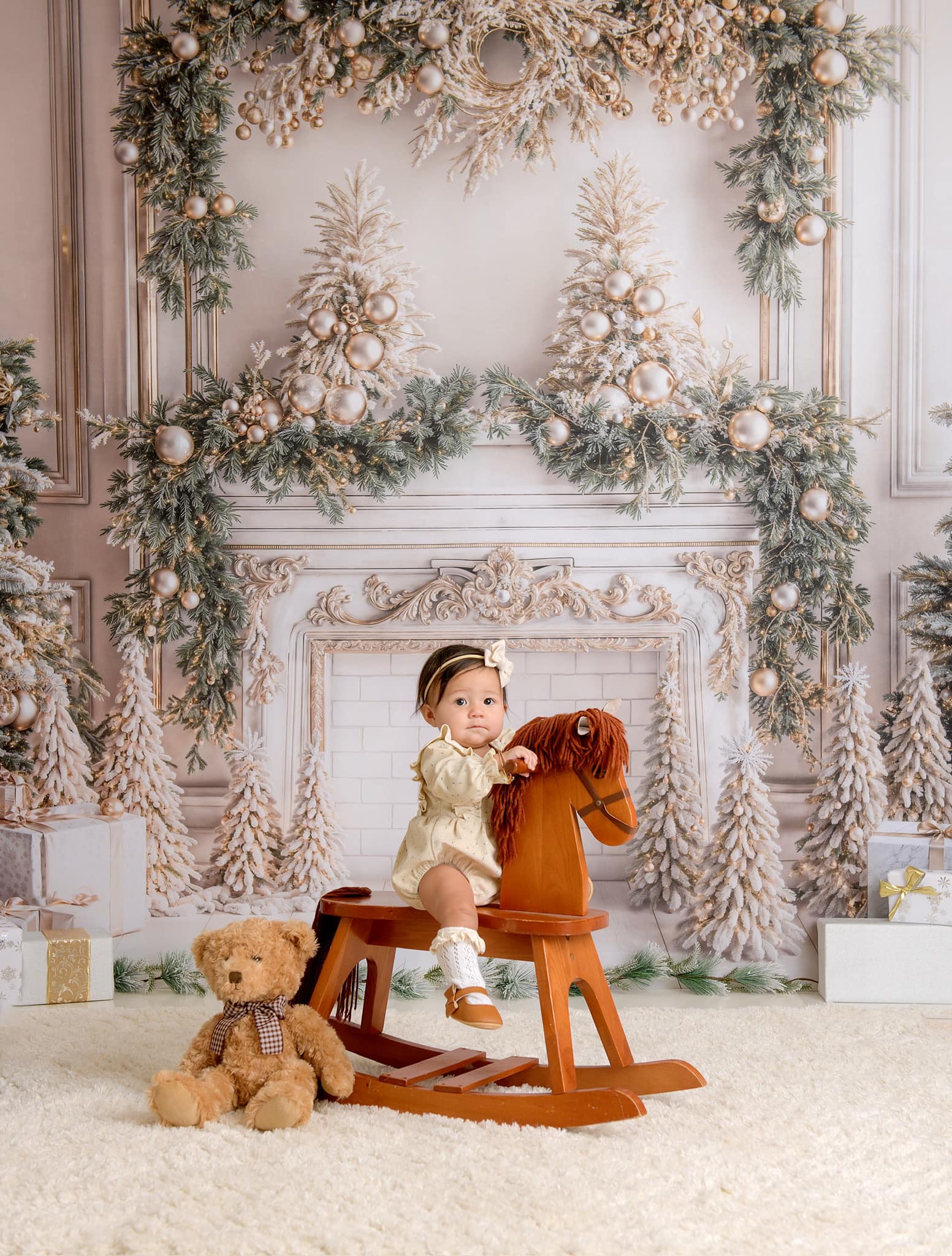 Kate Christmas White Vintage Brick Fireplace Backdrop Designed by Emetselch - Kate Backdrop AU