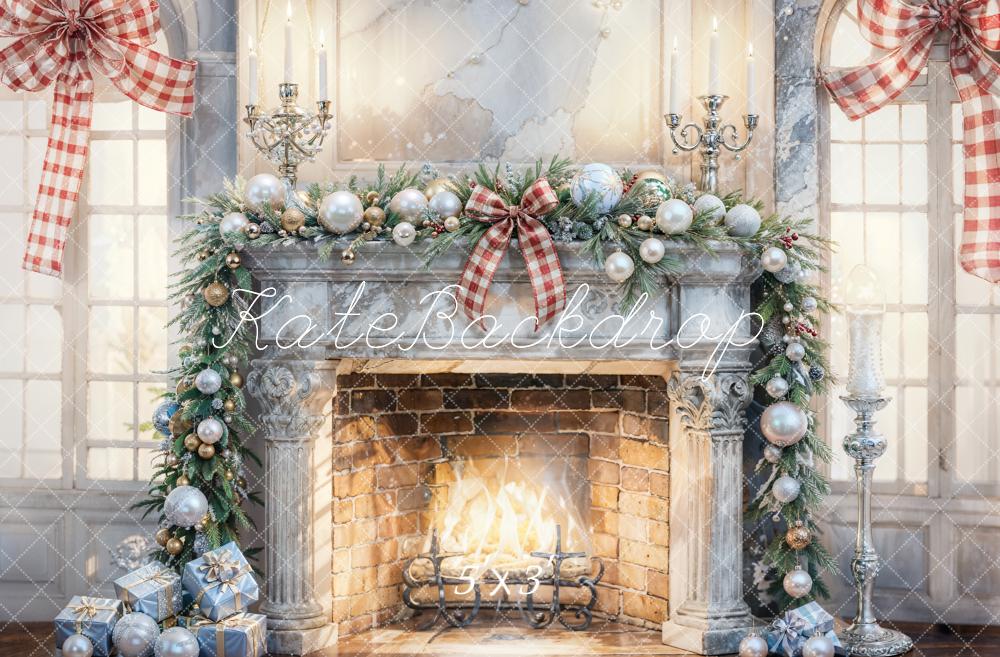 Kate Christmas Interior White Gray Broken Fireplace Backdrop Designed by Chain - Kate Backdrop AU