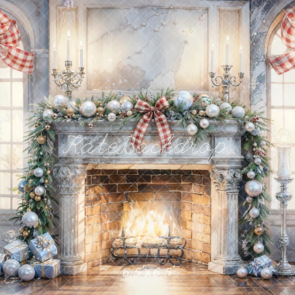 Kate Christmas Interior White Gray Broken Fireplace Backdrop Designed by Chain - Kate Backdrop AU