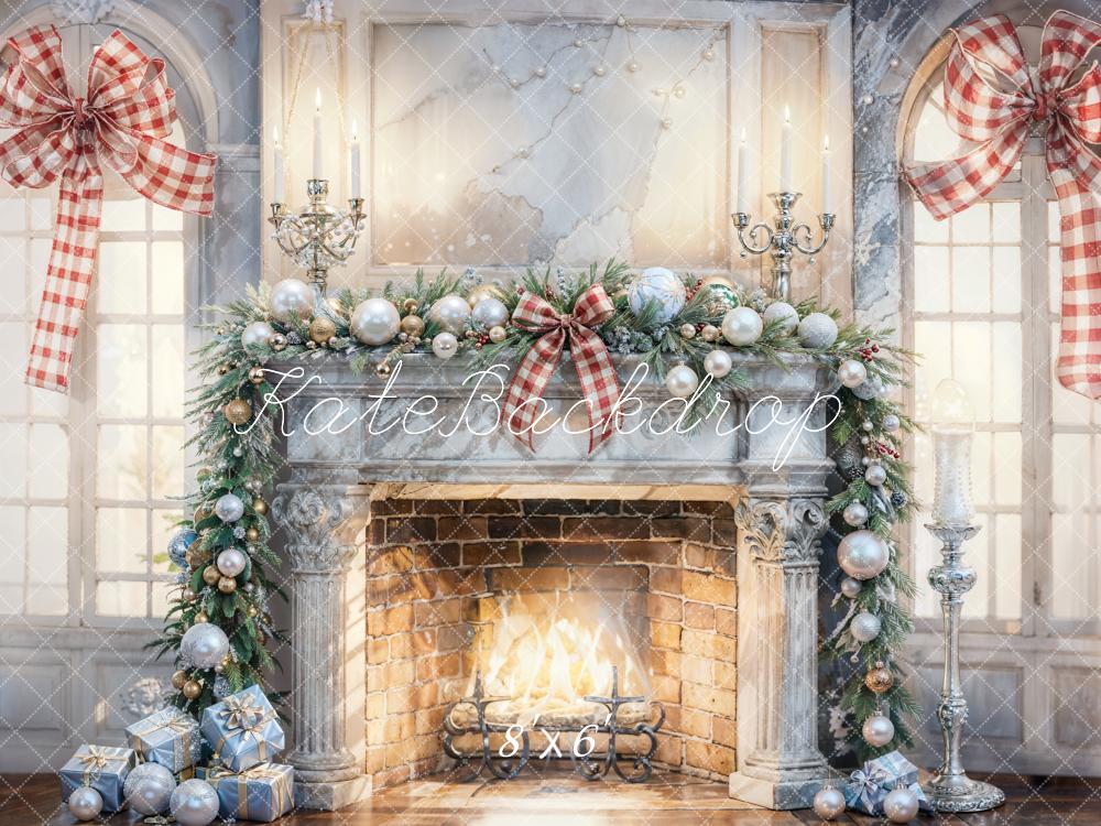 Kate Christmas Interior White Gray Broken Fireplace Backdrop Designed by Chain - Kate Backdrop AU