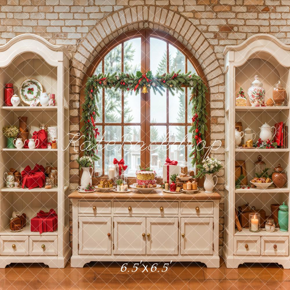 Kate Christmas Cream Vintage Brick Kitchen Backdrop Designed by Emetselch - Kate Backdrop AU