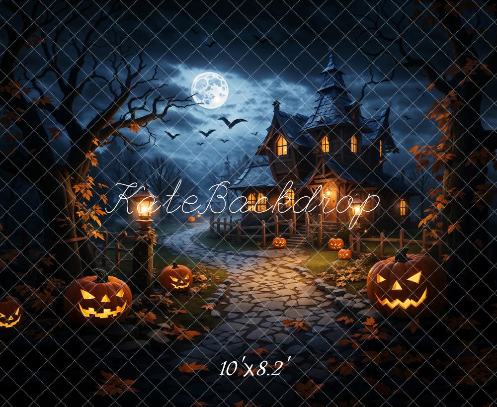 Kate Halloween Backdrop Pumpkin Magic Dark Forest Castle Designed by Emetselch - Kate Backdrop AU