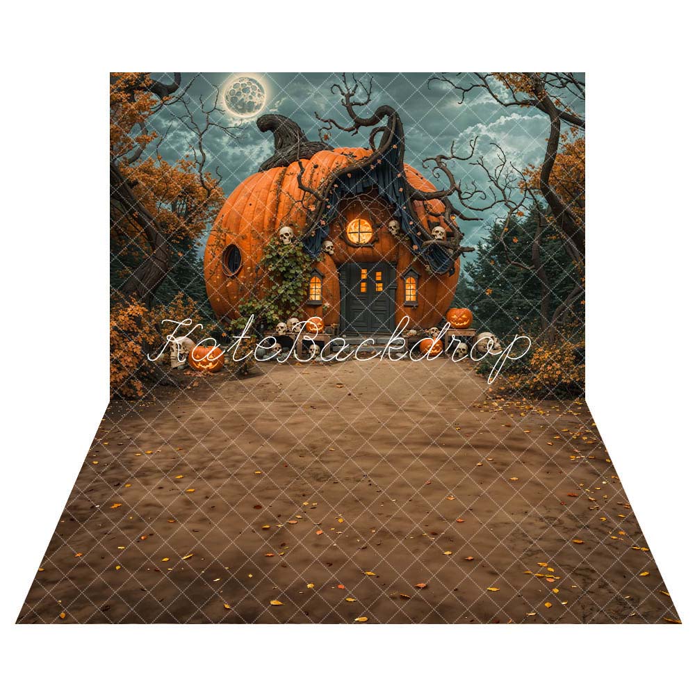 Kate Halloween Night Pumpkin House Backdrop+Muddy Road Floor Backdrop - Kate Backdrop AU