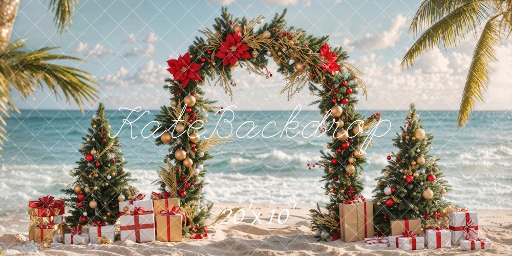 Kate Christmas Tree Sea Beach Gift Backdrop Designed by Emetselch - Kate Backdrop AU