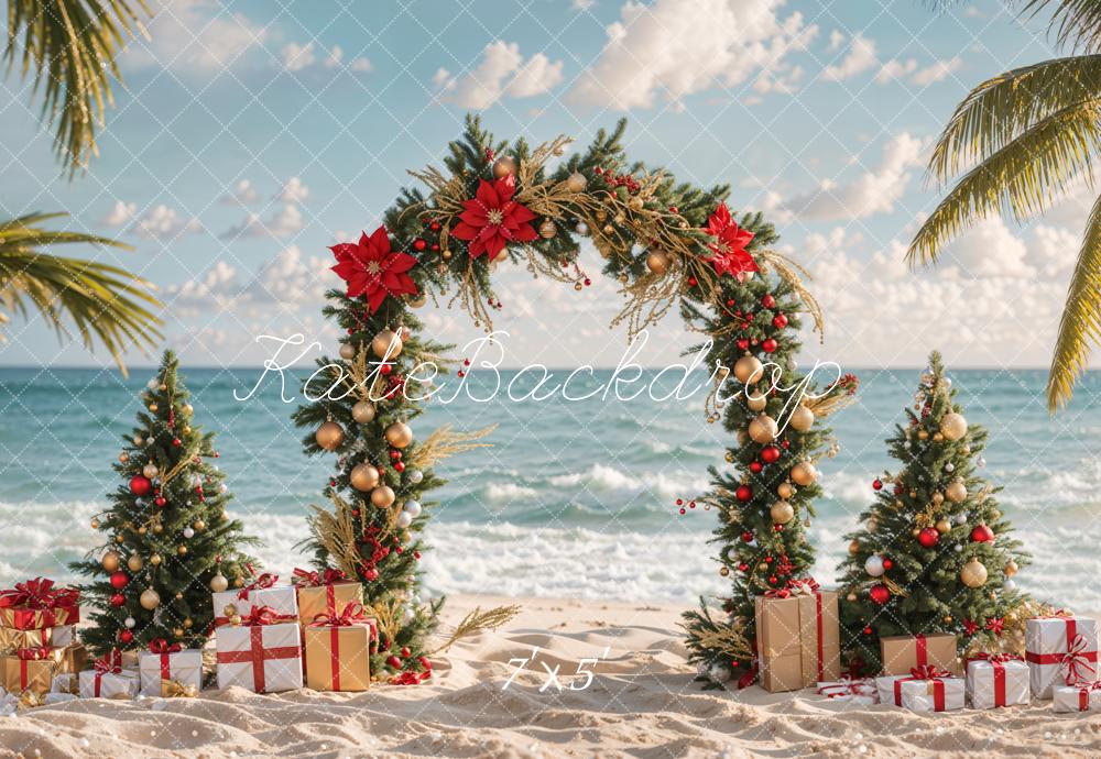 Kate Christmas Tree Sea Beach Gift Backdrop Designed by Emetselch - Kate Backdrop AU