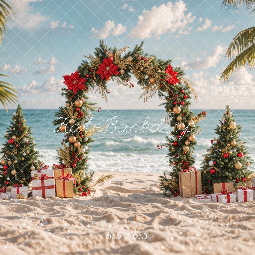Kate Christmas Tree Sea Beach Gift Backdrop Designed by Emetselch - Kate Backdrop AU