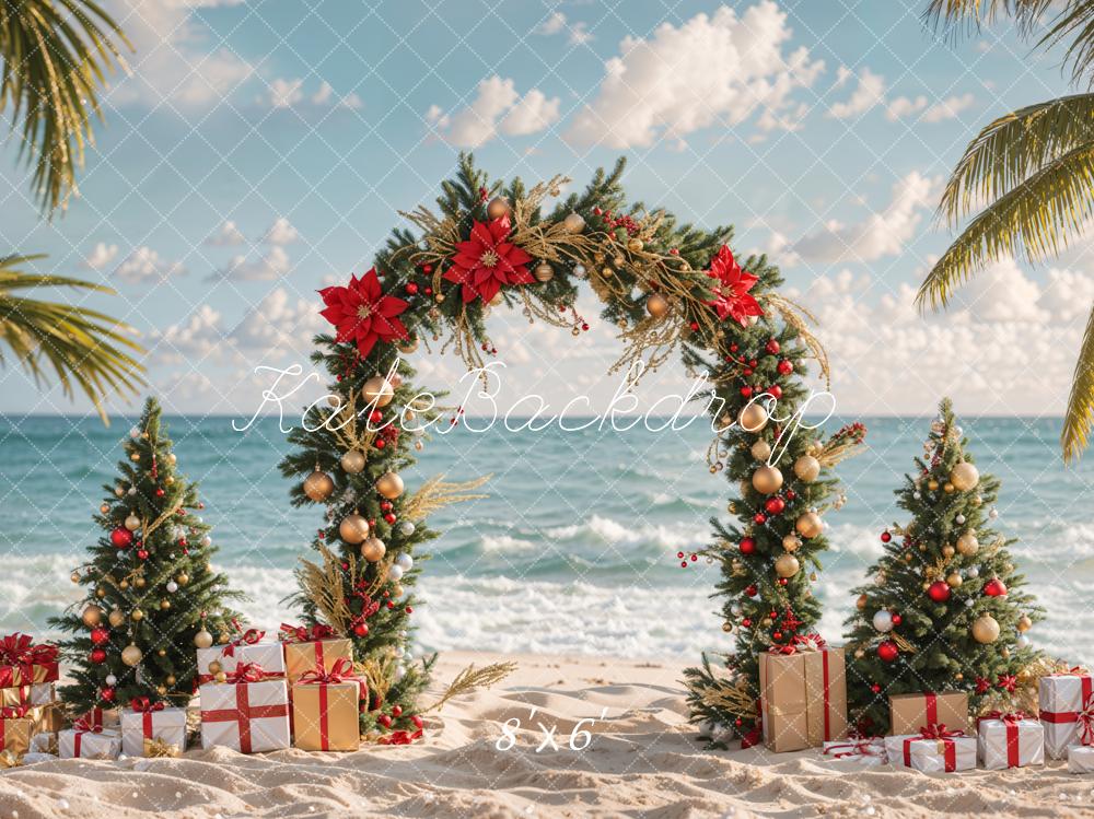Kate Christmas Tree Sea Beach Gift Backdrop Designed by Emetselch - Kate Backdrop AU