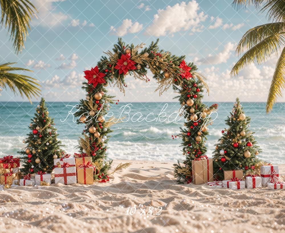 Kate Christmas Tree Sea Beach Gift Backdrop Designed by Emetselch - Kate Backdrop AU