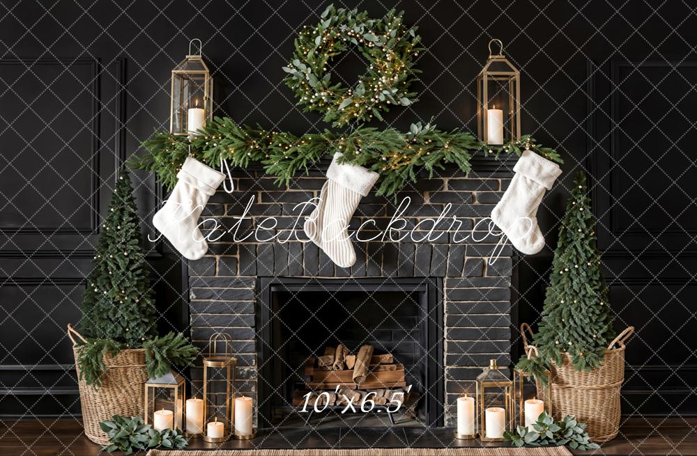 Kate Black Christmas Fireplace Backdrop Sock Designed by Emetselch - Kate Backdrop AU