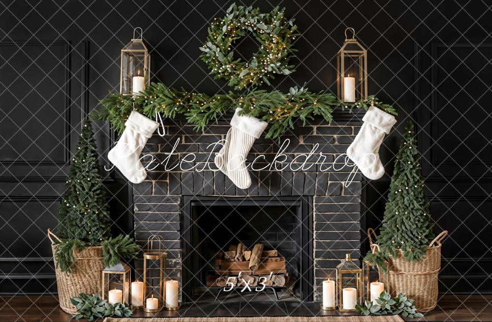 Kate Black Christmas Fireplace Backdrop Sock Designed by Emetselch - Kate Backdrop AU