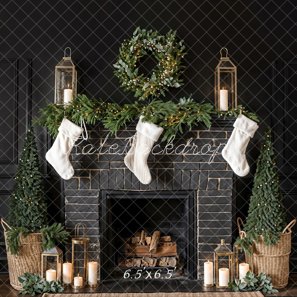 Kate Black Christmas Fireplace Backdrop Sock Designed by Emetselch - Kate Backdrop AU