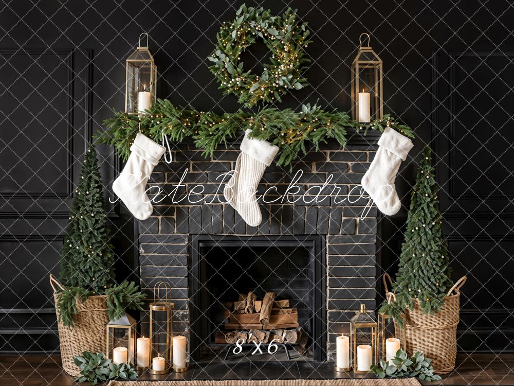 Kate Black Christmas Fireplace Backdrop Sock Designed by Emetselch - Kate Backdrop AU