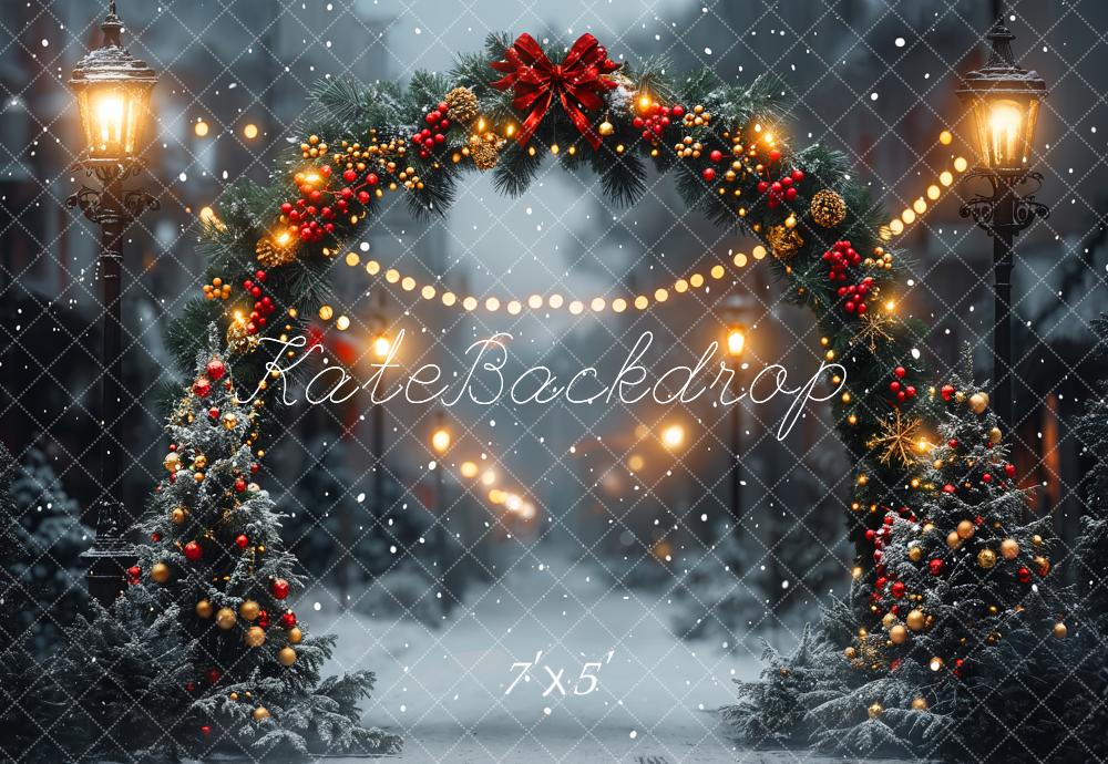 Kate Winter Christmas Arch Snow Road Bokeh Backdrop Designed by Emetselch - Kate Backdrop AU
