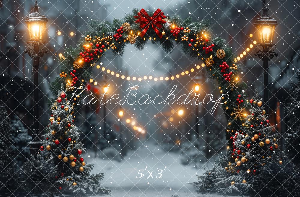 Kate Winter Christmas Arch Snow Road Bokeh Backdrop Designed by Emetselch - Kate Backdrop AU