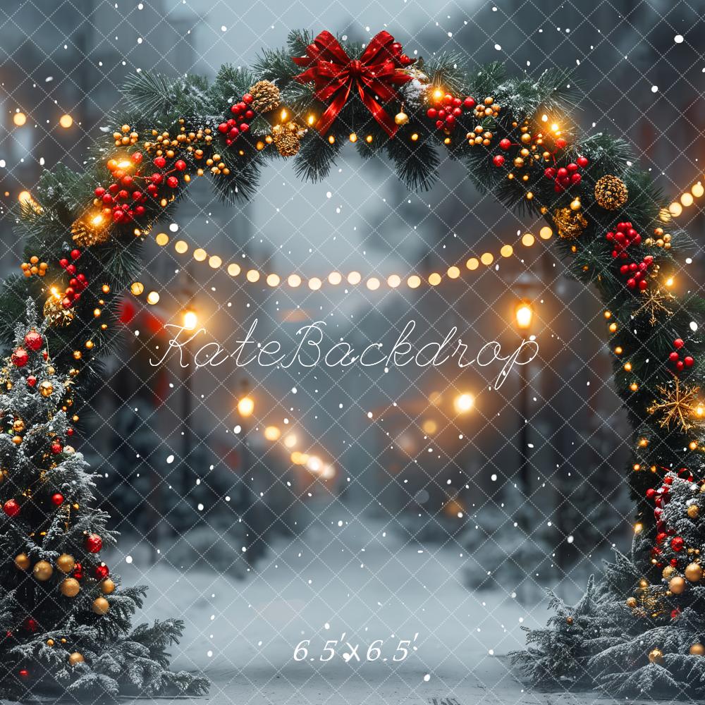 Kate Winter Christmas Arch Snow Road Bokeh Backdrop Designed by Emetselch - Kate Backdrop AU