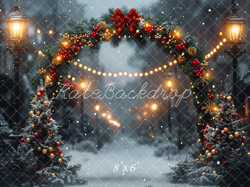 Kate Winter Christmas Arch Snow Road Bokeh Backdrop Designed by Emetselch - Kate Backdrop AU