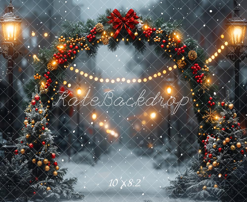 Kate Winter Christmas Arch Snow Road Bokeh Backdrop Designed by Emetselch - Kate Backdrop AU