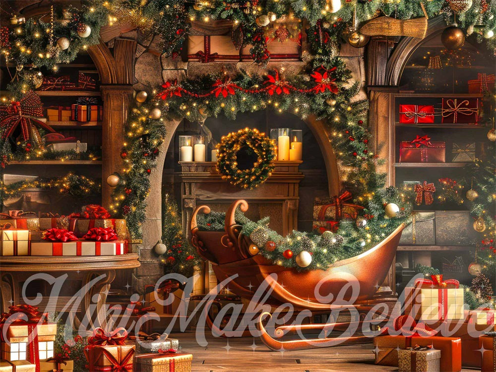 Kate Christmas Gift Store Sleigh Backdrop Designed by Mini MakeBelieve - Kate Backdrop AU