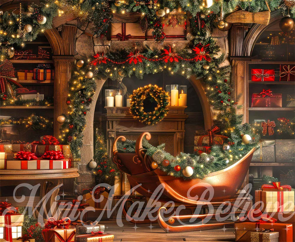 Kate Christmas Gift Store Sleigh Backdrop Designed by Mini MakeBelieve - Kate Backdrop AU