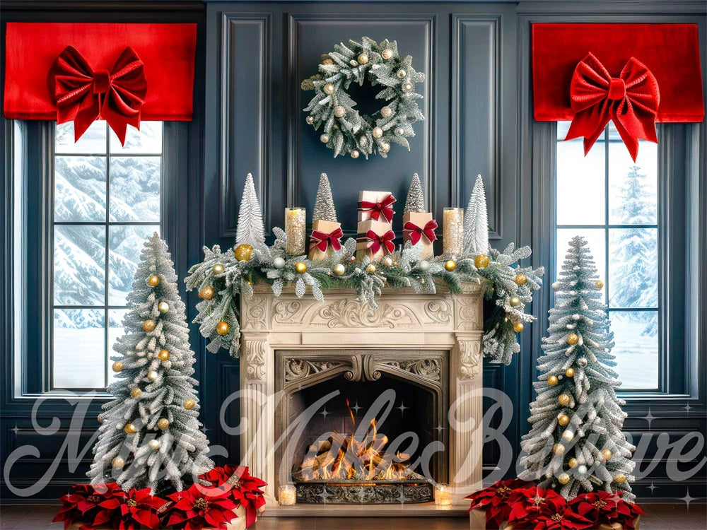 Kate Christmas Tree Navy Fireplace Backdrop Designed by Mini MakeBelieve - Kate Backdrop AU
