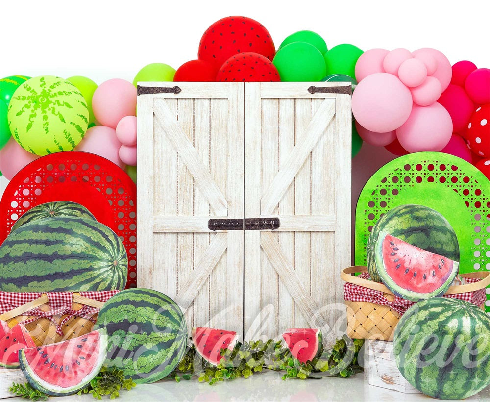 Kate Watermelon White Barn Door Backdrop Designed by Mini MakeBelieve - Kate Backdrop AU