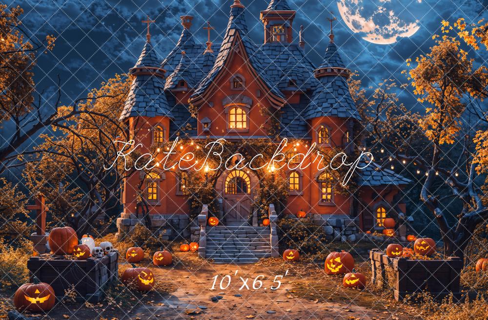 Kate Halloween Moon Night Pumpkin Castle Backdrop Designed by Chain Photography - Kate Backdrop AU