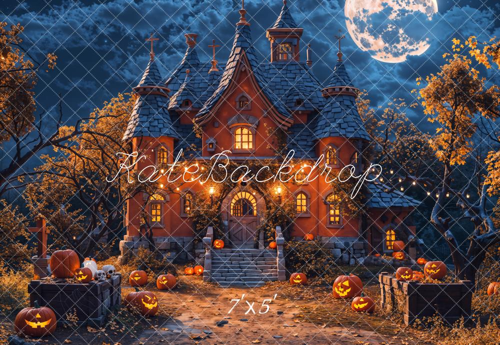 Kate Halloween Moon Night Pumpkin Castle Backdrop Designed by Chain Photography - Kate Backdrop AU