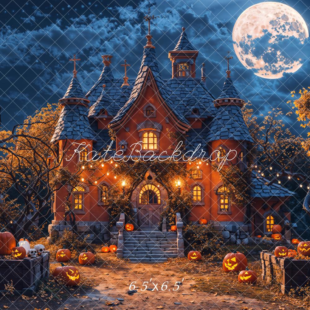 Kate Halloween Moon Night Pumpkin Castle Backdrop Designed by Chain Photography - Kate Backdrop AU