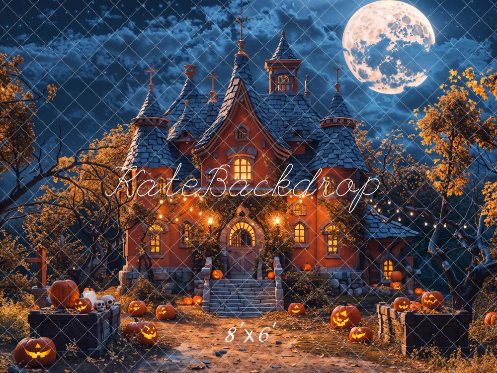 Kate Halloween Moon Night Pumpkin Castle Backdrop Designed by Chain Photography - Kate Backdrop AU