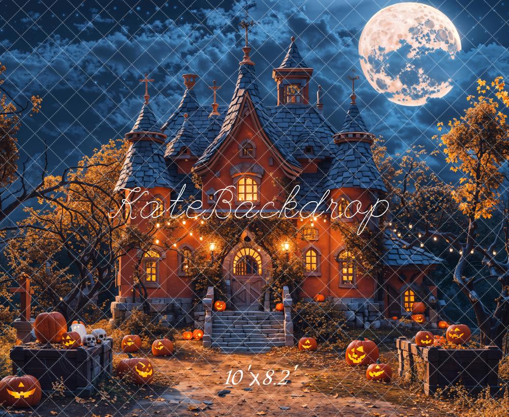 Kate Halloween Moon Night Pumpkin Castle Backdrop Designed by Chain Photography - Kate Backdrop AU