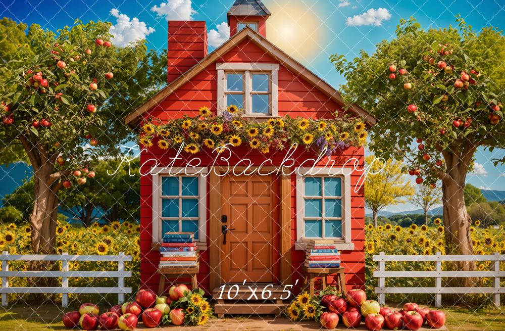Kate Sunflower Apple Orchard Red House Backdrop Designed by Chain Photography - Kate Backdrop AU