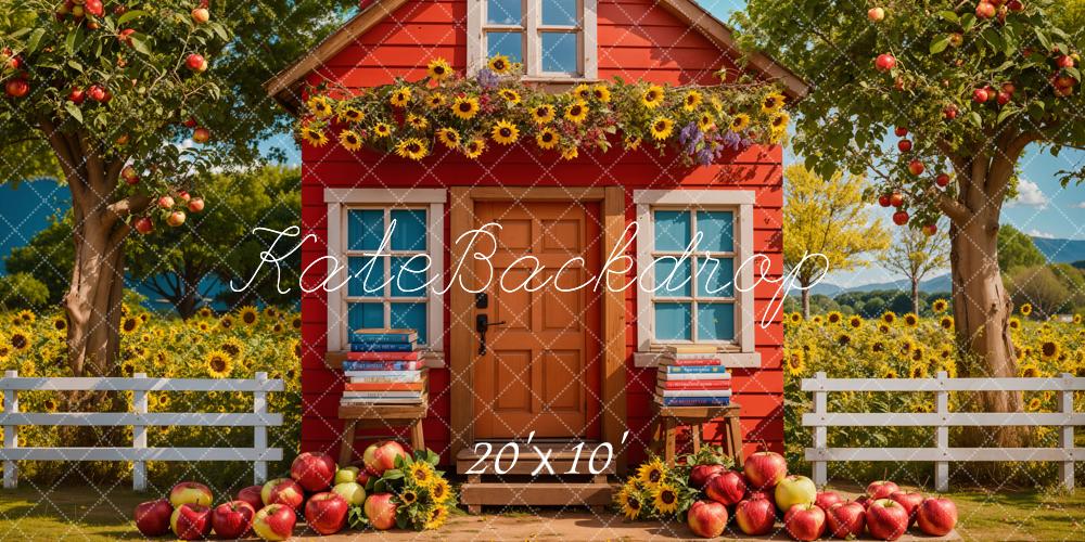Kate Sunflower Apple Orchard Red House Backdrop Designed by Chain Photography - Kate Backdrop AU