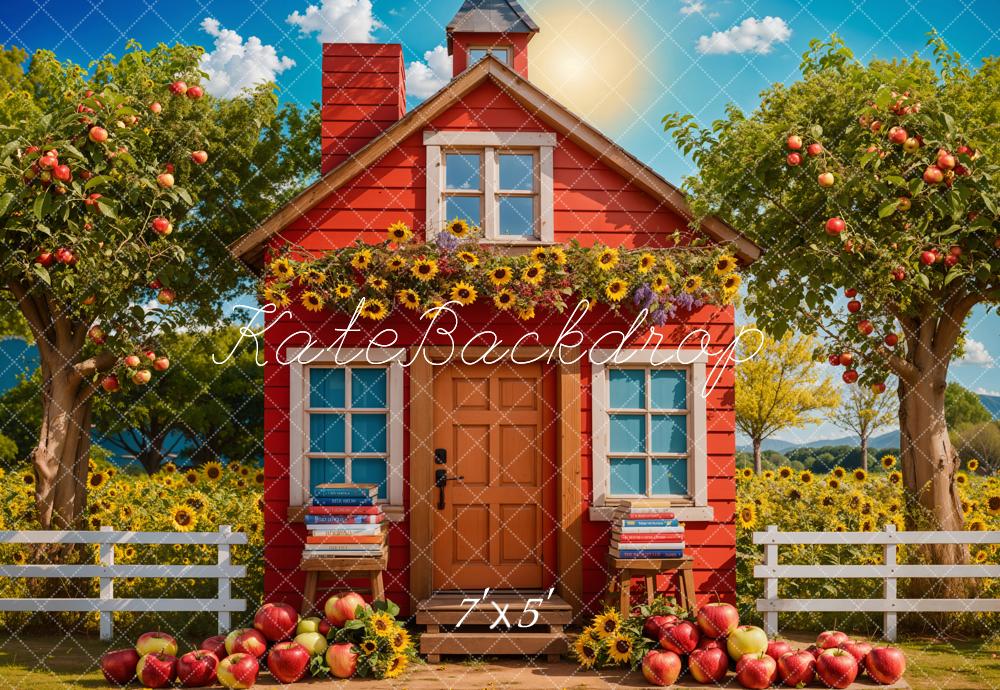 Kate Sunflower Apple Orchard Red House Backdrop Designed by Chain Photography - Kate Backdrop AU