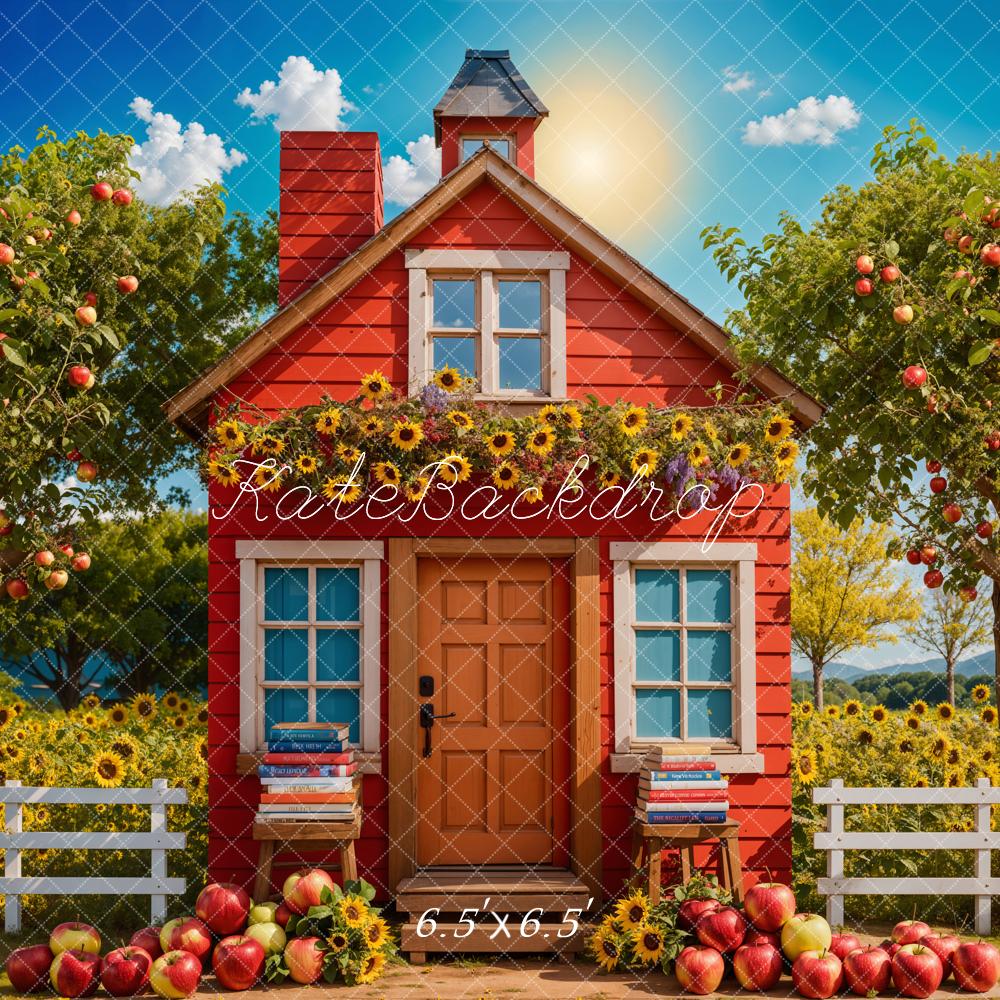 Kate Sunflower Apple Orchard Red House Backdrop Designed by Chain Photography - Kate Backdrop AU