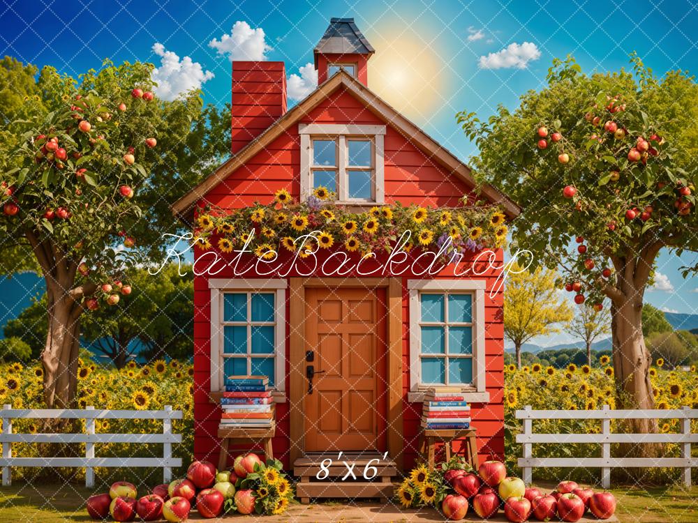 Kate Sunflower Apple Orchard Red House Backdrop Designed by Chain Photography - Kate Backdrop AU