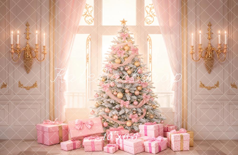 Kate Pink Christmas Tree Backdrop Window Gift Designed by Emetselch - Kate Backdrop AU