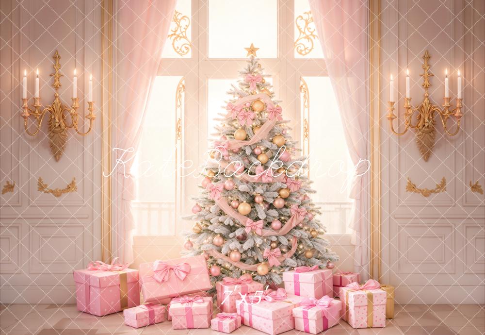 Kate Pink Christmas Tree Backdrop Window Gift Designed by Emetselch - Kate Backdrop AU