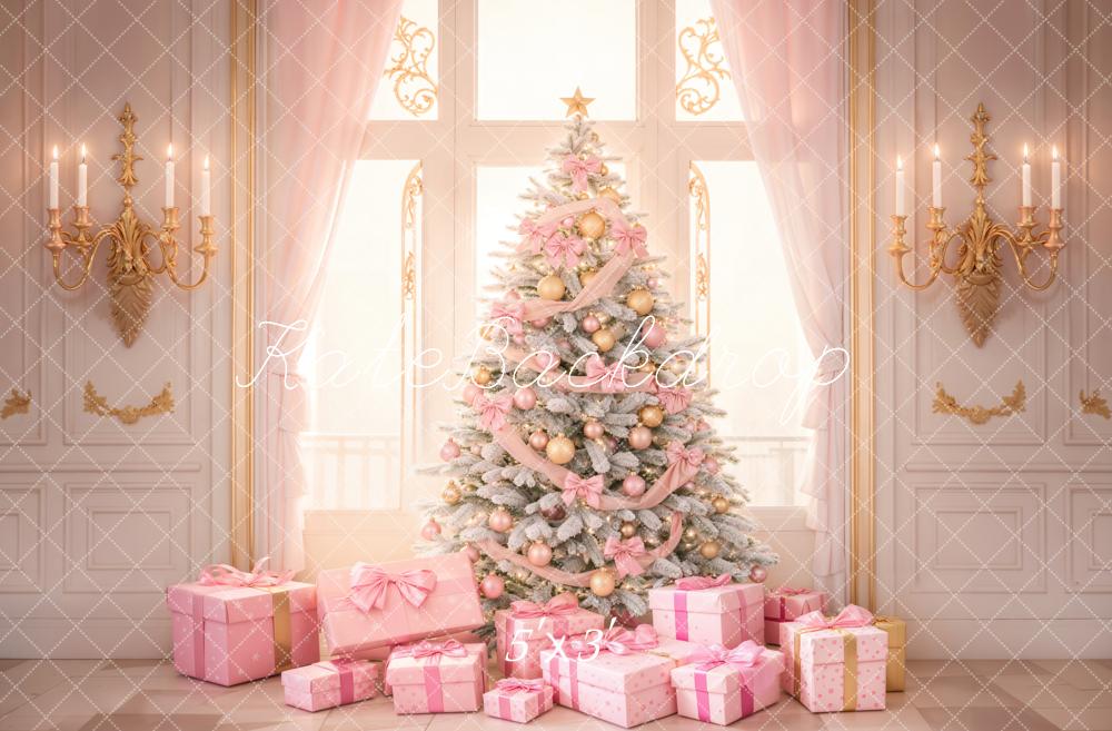 Kate Pink Christmas Tree Backdrop Window Gift Designed by Emetselch - Kate Backdrop AU