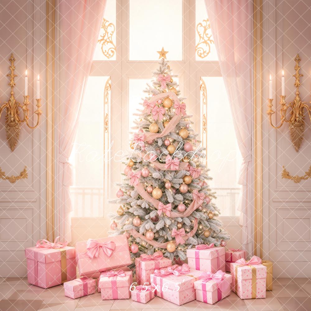 Kate Pink Christmas Tree Backdrop Window Gift Designed by Emetselch - Kate Backdrop AU