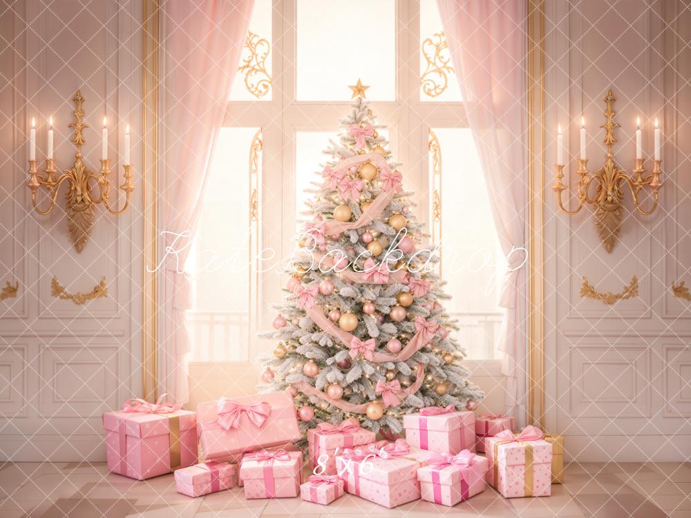 Kate Pink Christmas Tree Backdrop Window Gift Designed by Emetselch - Kate Backdrop AU
