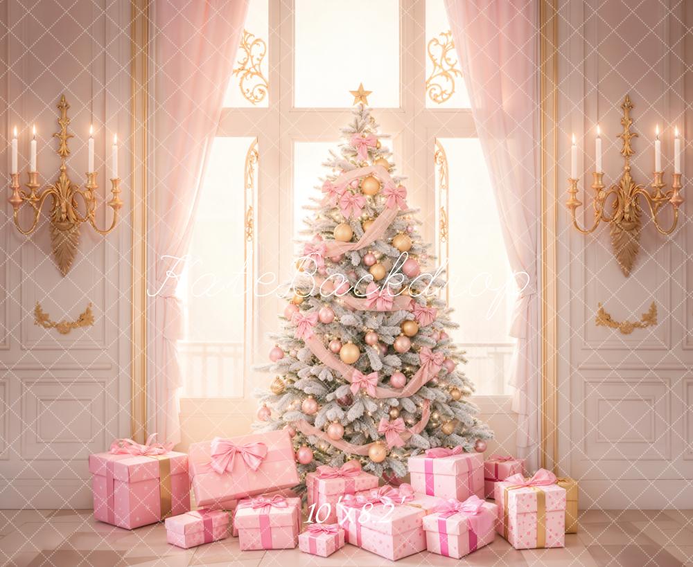 Kate Pink Christmas Tree Backdrop Window Gift Designed by Emetselch - Kate Backdrop AU