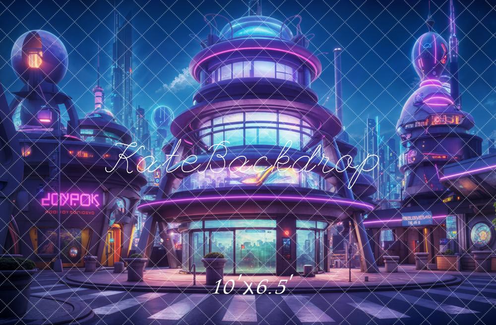 Kate Future Purple Steampunk City Street Backdrop Designed by Chain Photography - Kate Backdrop AU